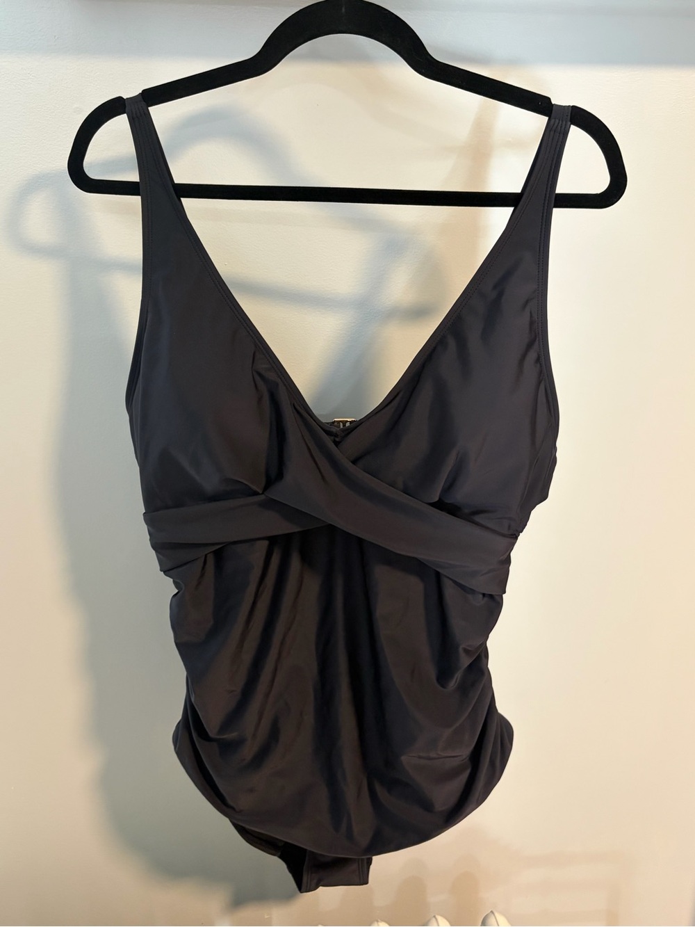 Black Twist-Front Ruched One-Piece Swimsuit